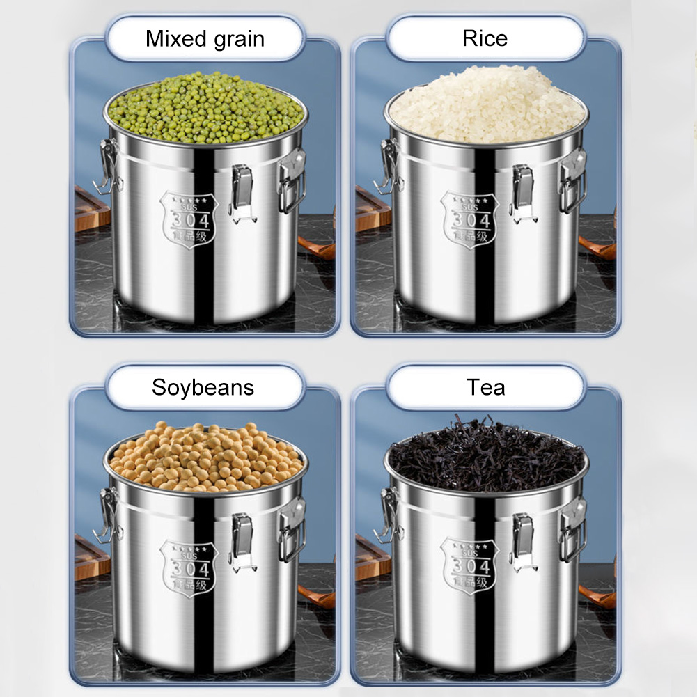 Food Storage Stainless Steel Containers - 6/12/21/33L 304 Stainless Steel Airtight Canister