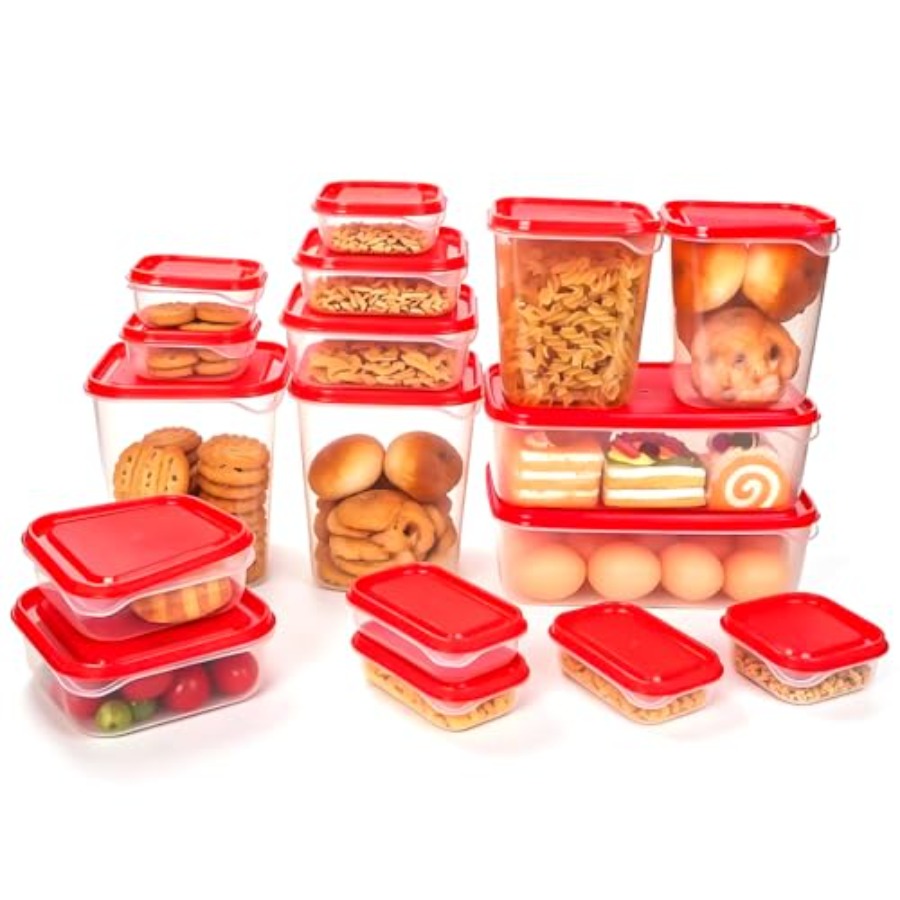 Food Storage With Lids - 17Pcs Plastic Food Storage Set, Red