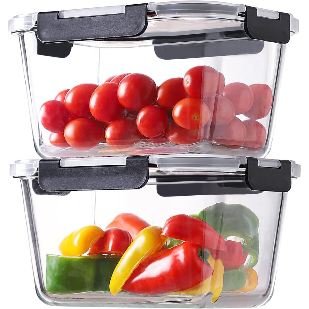 Food Storage Microwave Safe - 4-Piece 63oz Glass Food Storage Containers