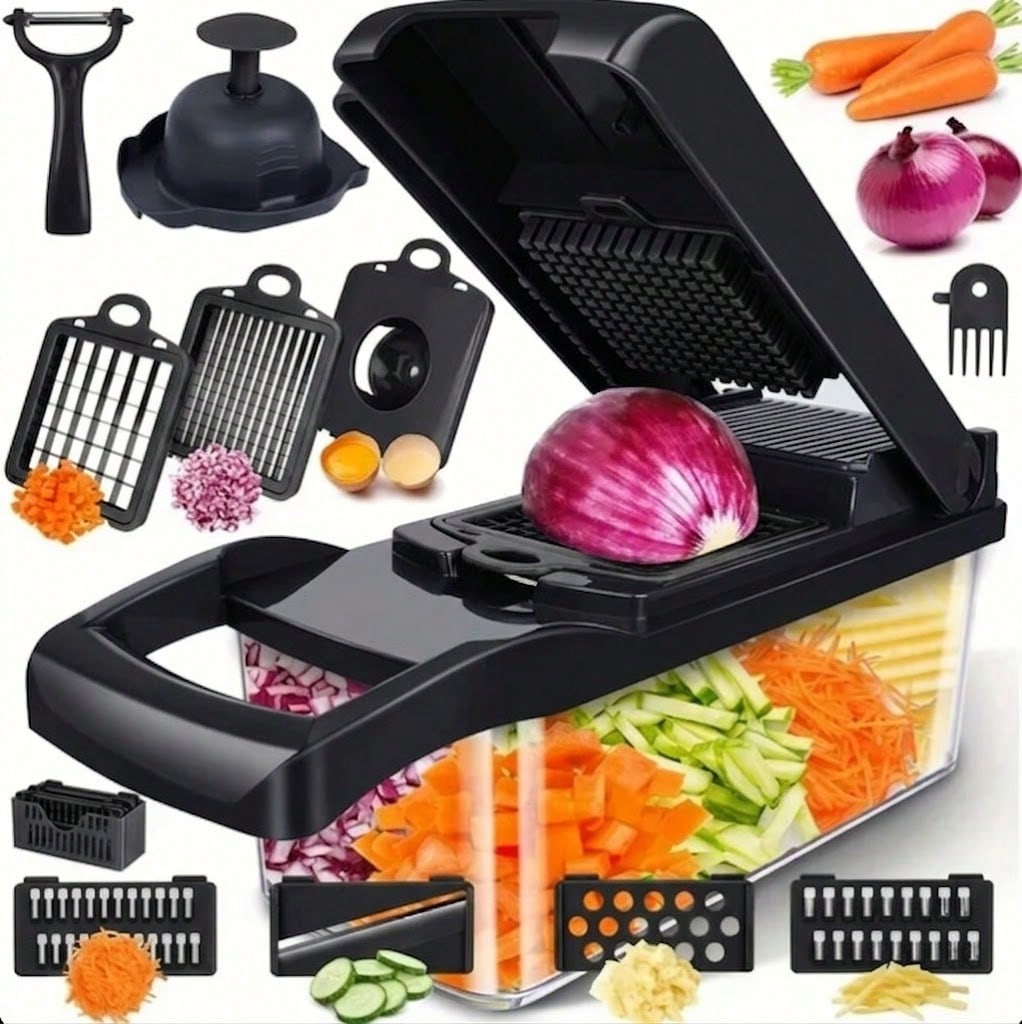Food Storage Stainless Steel Containers - [Black Vegetable Slicer] 16-In-1 Multi-Functional Vegetable
