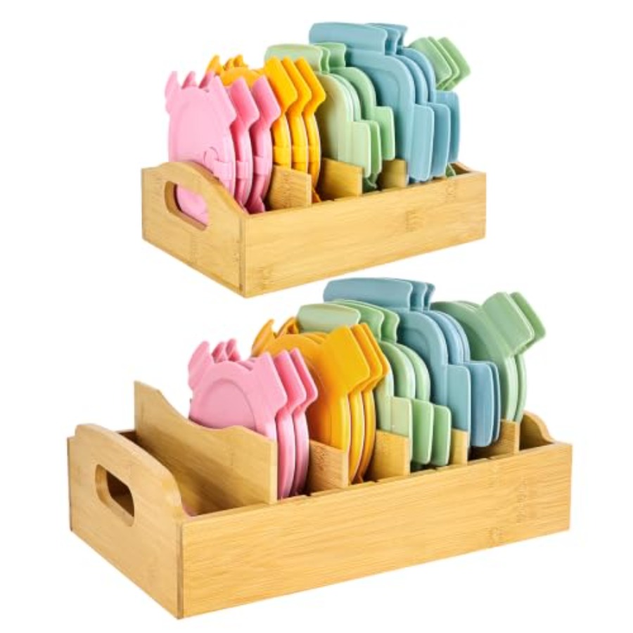 Food Storage With Lids - 2 Pack Bamboo Lid Organizer, 10.6