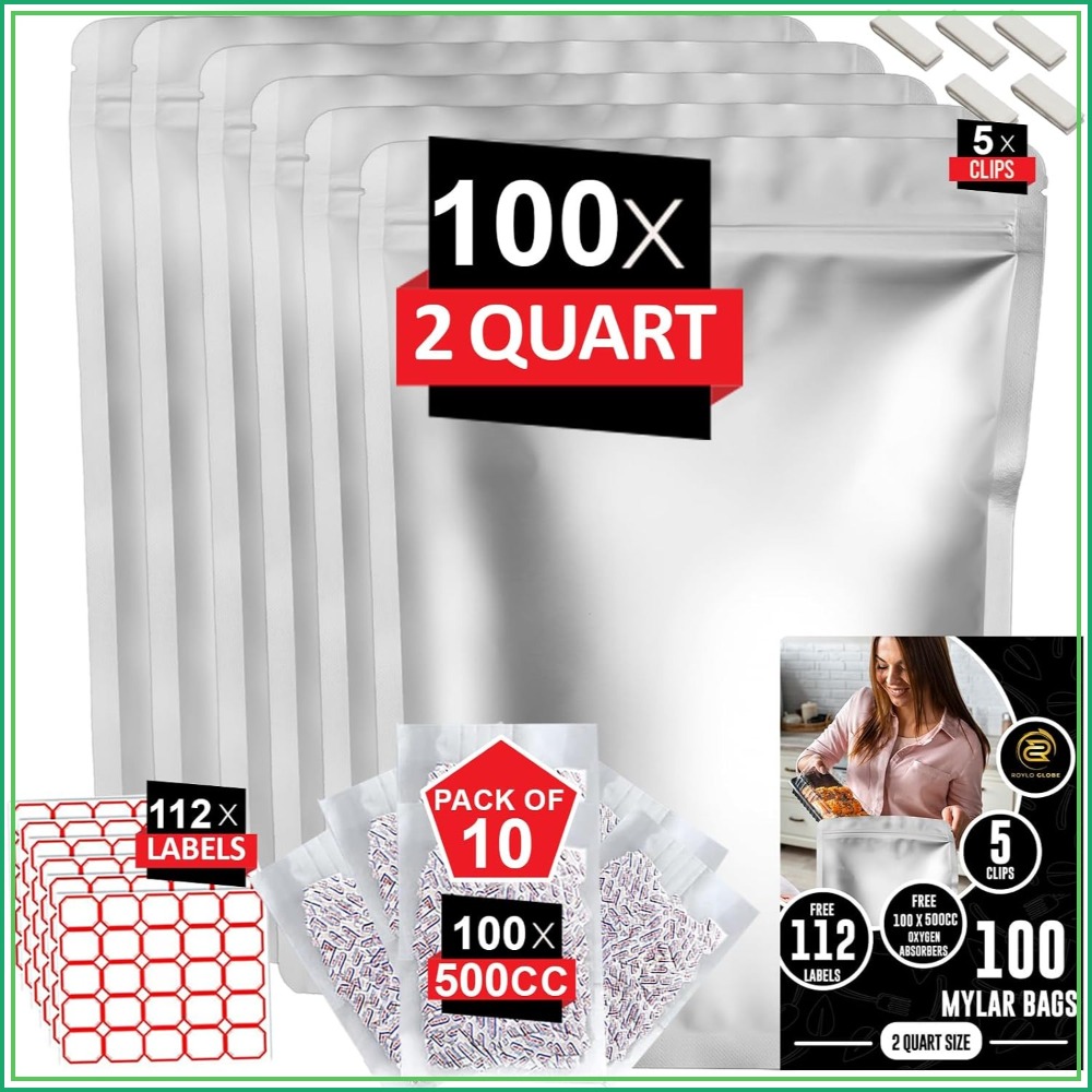 100pcs 2 Quart Mylar Bags with - Food Storage For Long Term review and price