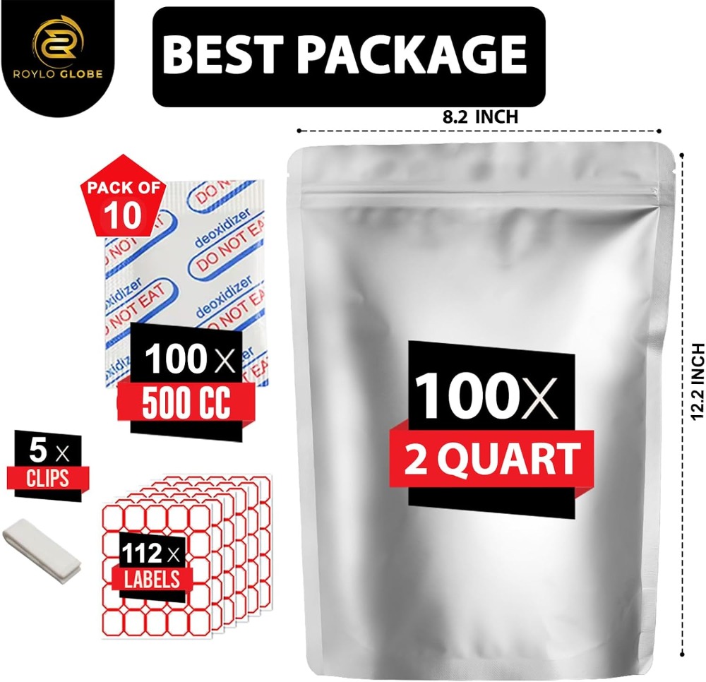 100pcs 2 Quart Mylar Bags with - Food Storage For Long Term review and price