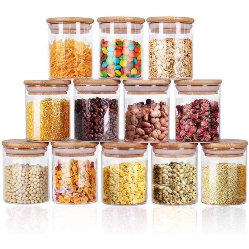 12 Glass Jars Set with Bamboo  - Food Storage Jar Labels review and price