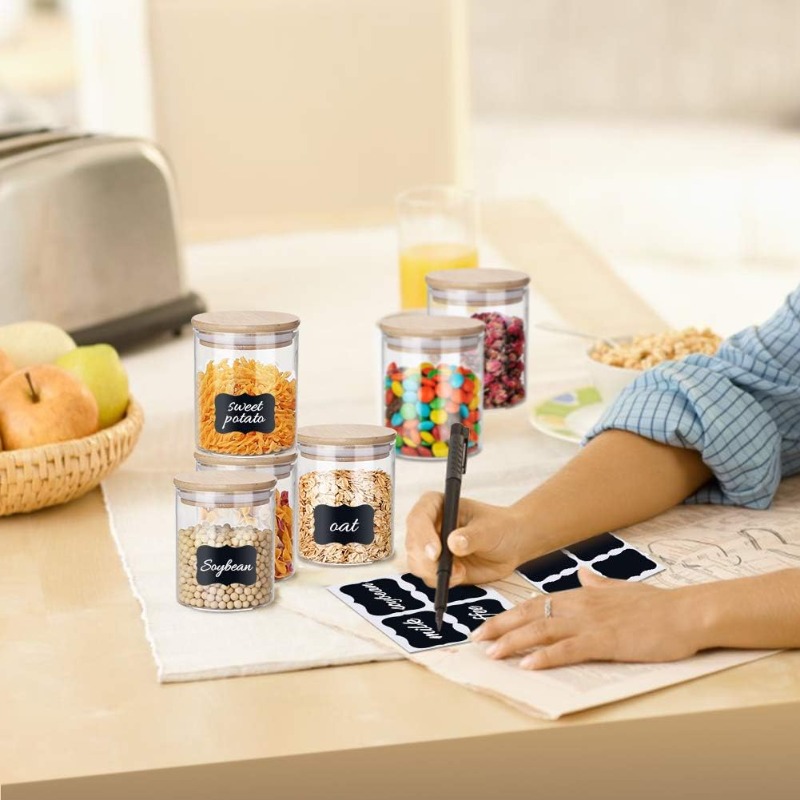 12 Glass Jars Set with Bamboo  - Food Storage Jar Labels review and price