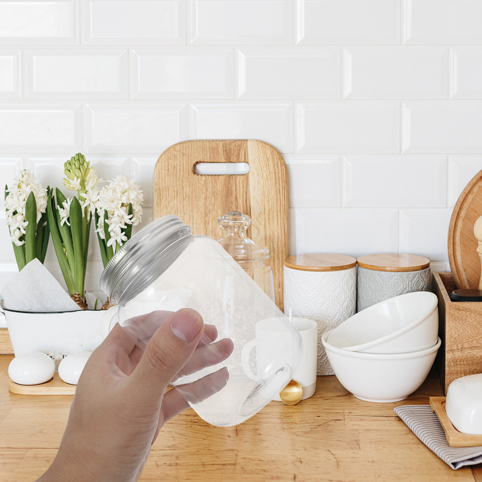 4Pcs Clear Plastic Mason Jars  - Food Storage With Lids review and price
